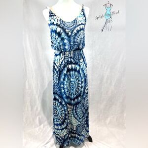 Gilli blue and white burst tie dye twist strap maxi dress size small